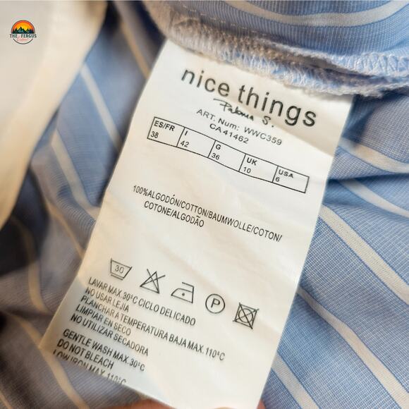 Nice Things Paloma S. Cropped Tank Top White Blue Striped Cotton Women's Size 6 - Picture 8 of 8